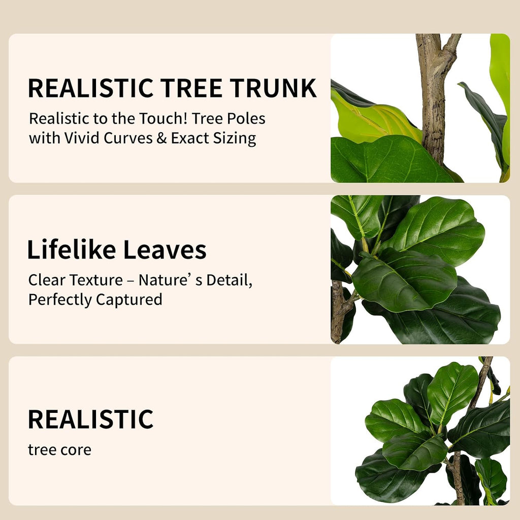 Artificial Fiddle Leaf Fig Tree-5 FT Fake Plant with Nursery Planter,Fake Plants Living Room Decor Indoor