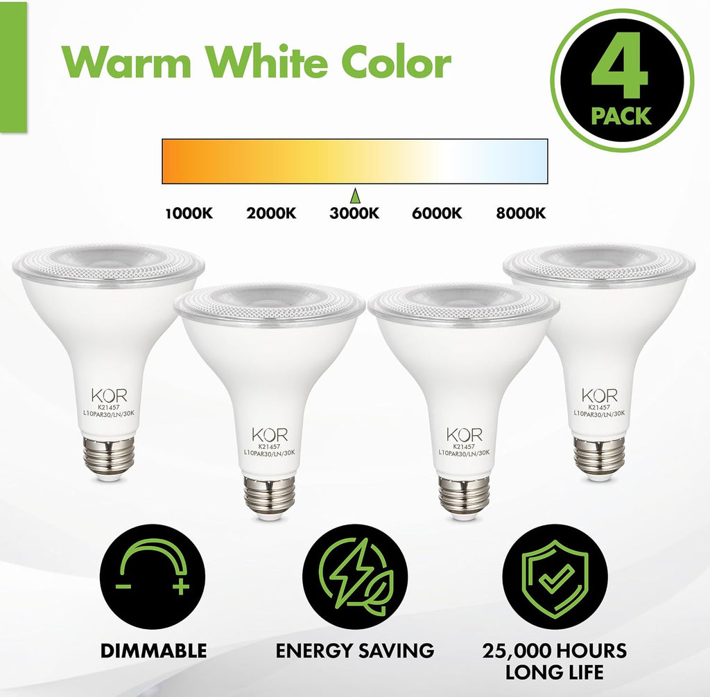 PAR30 Long Neck LED Flood Bulbs, Dimmable 75W Equivalent, 4 Pack
