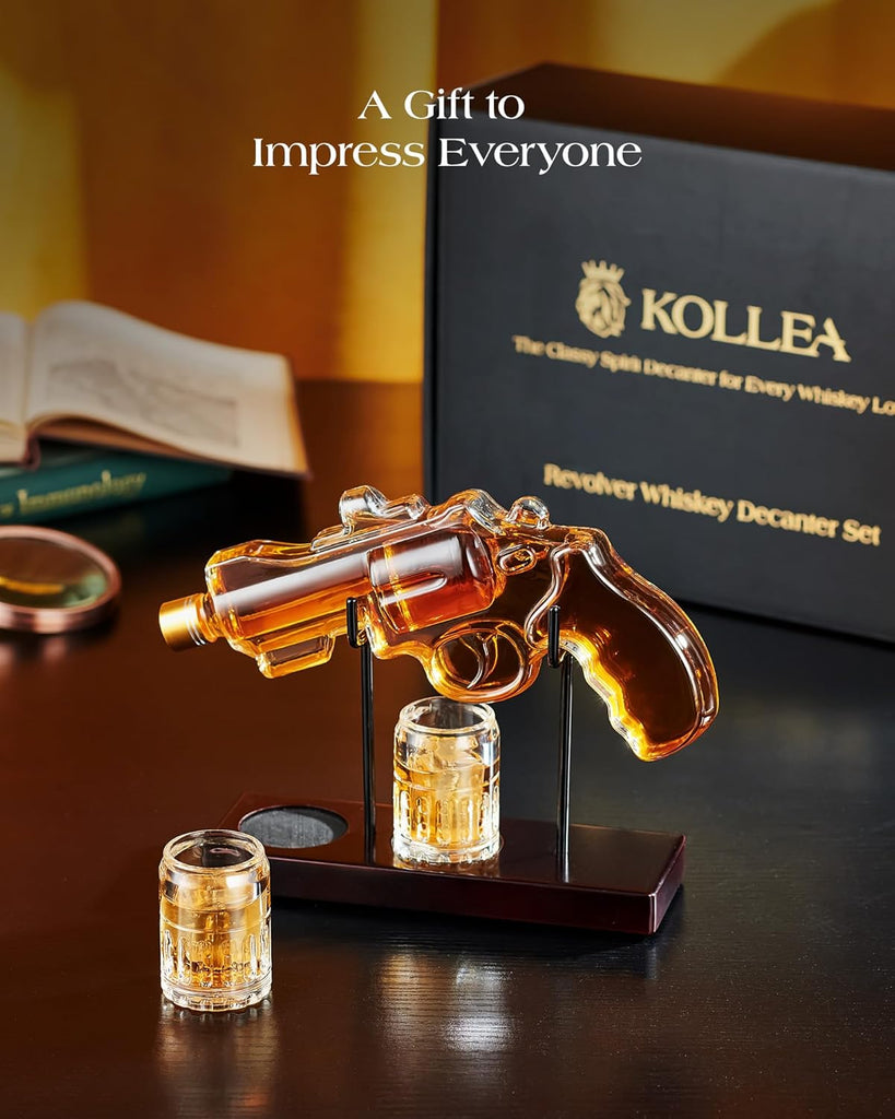 Birthday Gifts for Men Dad, Gun Whiskey Decanter Set with Shot Glass, Cool Anniversary Ideas for Him Husband Brother