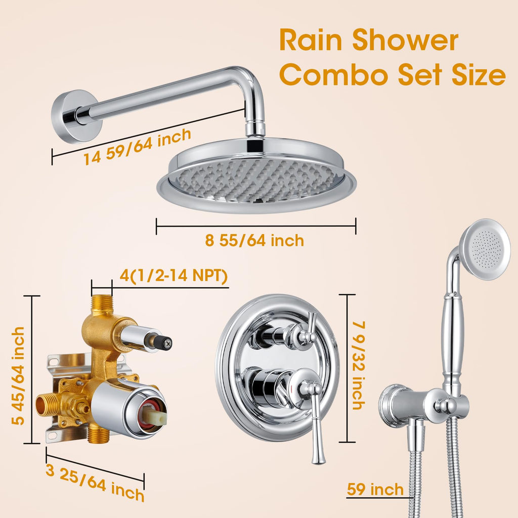 Shower Head with Handheld, Rain Shower System Faucet Set, Chrome