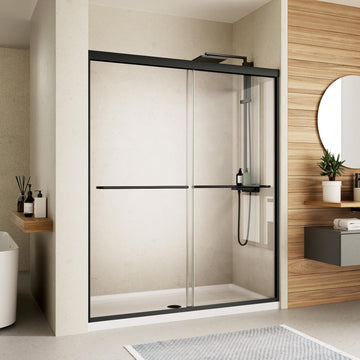 Double Sliding Shower Door, 56-60" W x 70" H Semi-Frameless Sliding Glass Shower Door with 1/4'' (6mm) Clear SGCC