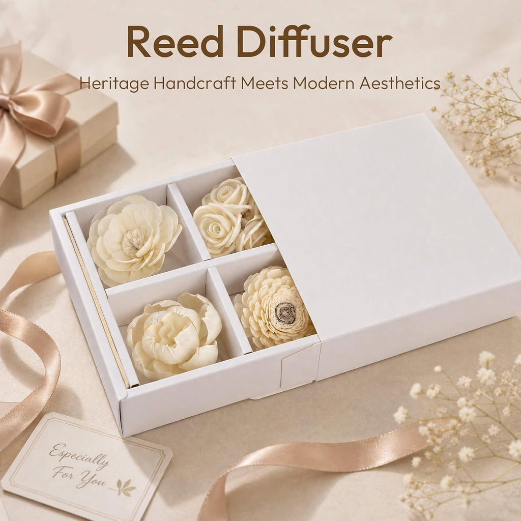 Flower Reed Diffuser Sticks Set, Assorted White Handmade Sola Wood Flowers Fragrance, Bathroom Aromatherapy & - Set of 7