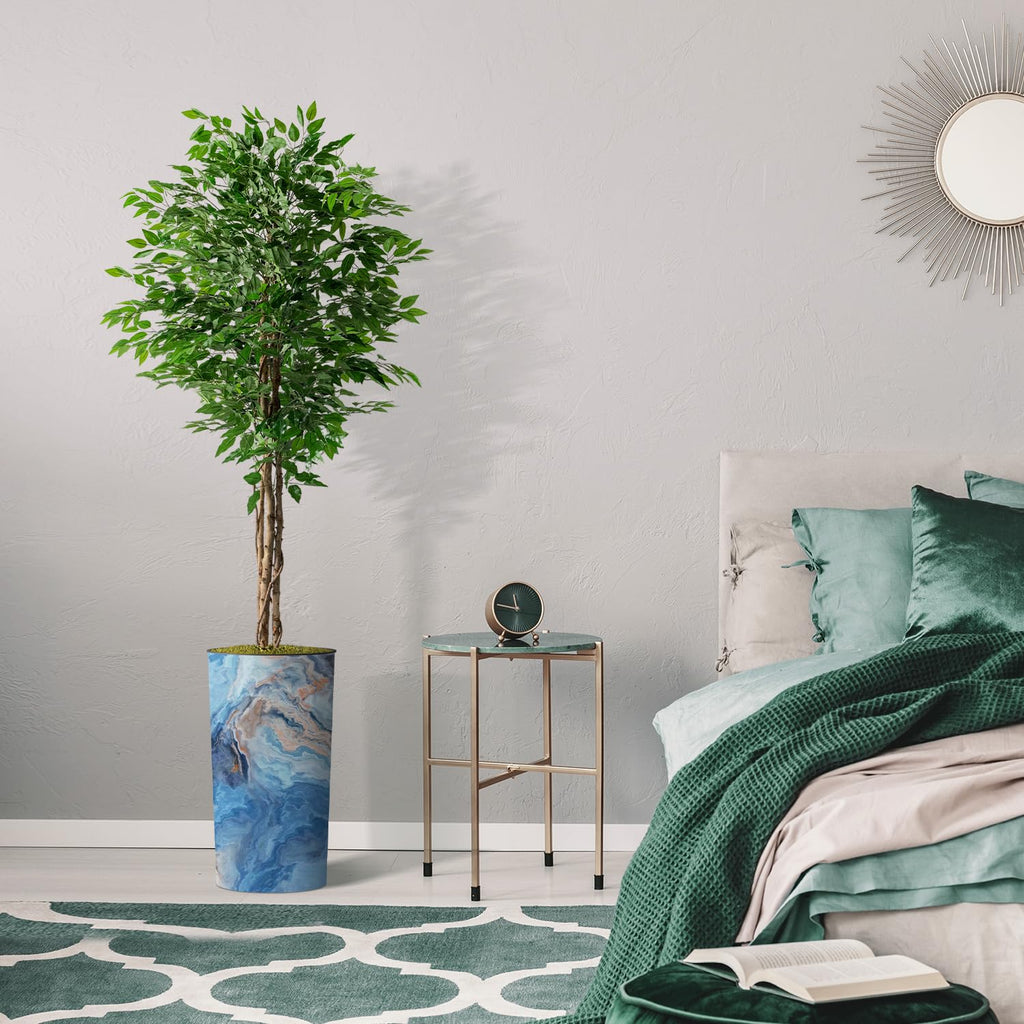 Artificial Tree in Modern Granite Effect Planter, Fake Ficus Silk Tree for Indoor and Outdoor Home Decoration - 75"