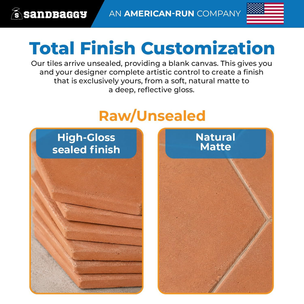 Lincoln Hexagon Saltillo Tile 8.5" x 7.5" | Unsealed Handmade Mexican Tile - (10, 8.5" x 7.5" Hexagon Saltillo)