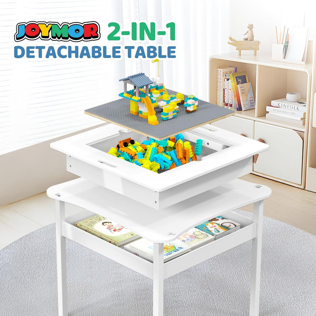 3 in 1 Kids Activity Table, Kids Construction Play Table with Storage, Crafts & Play for Toddler Ages 3-8, White