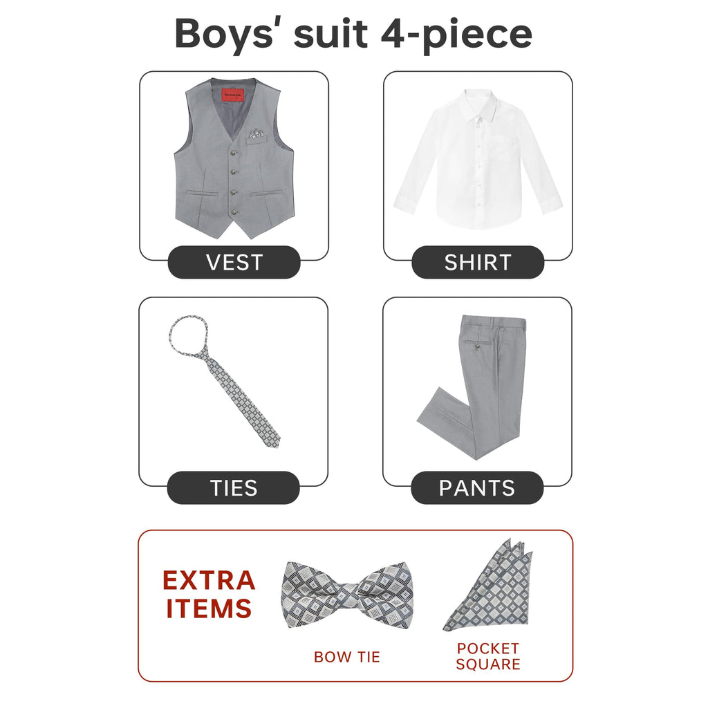 Boys Piece Formal Slim Fit Vest Suit Set, Light Gray, 14
