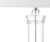 24.5" Ophelia Clear Solid Crystal LED Table Lamp, Modern Rectangular Column Lamp with White Linen Shade Bedroom