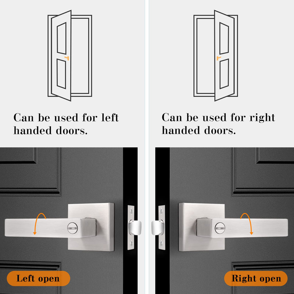 Brushed Nickel Interior Door Handles, ANSI/BHMA Grade 3 Intertek-Verified, 2 Pack Solid Zinc Alloy Square Privacy