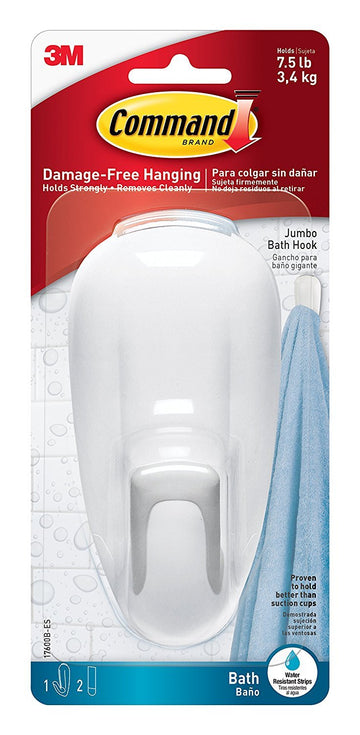 Bathroom Hook with Water-Resistant Strips, 1-Hook, 2-Strip, 4 PACK