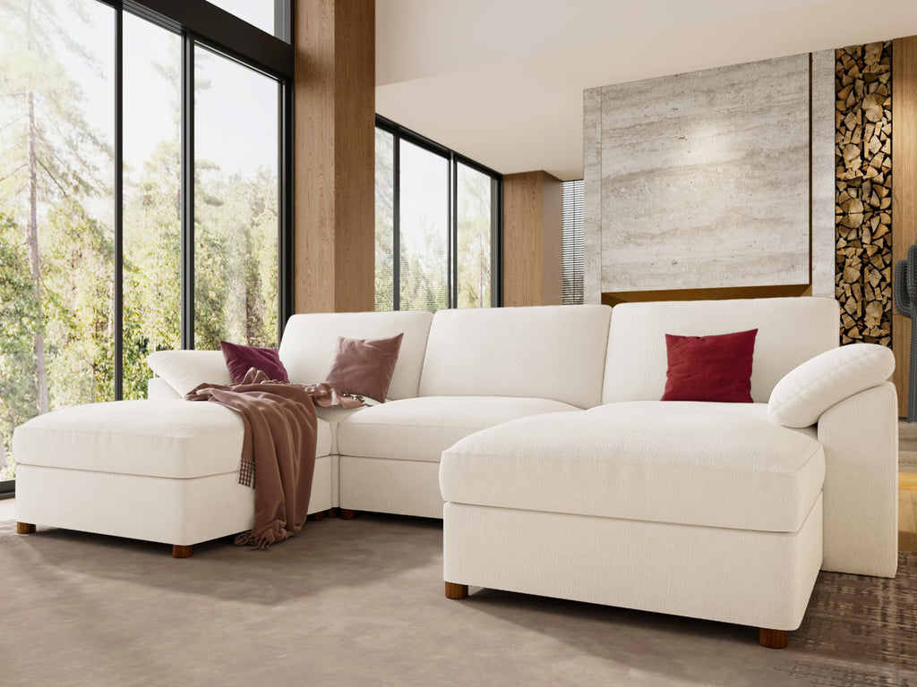 Oversized U Shape Sectional Modular Sofa, White Deep seat Couch