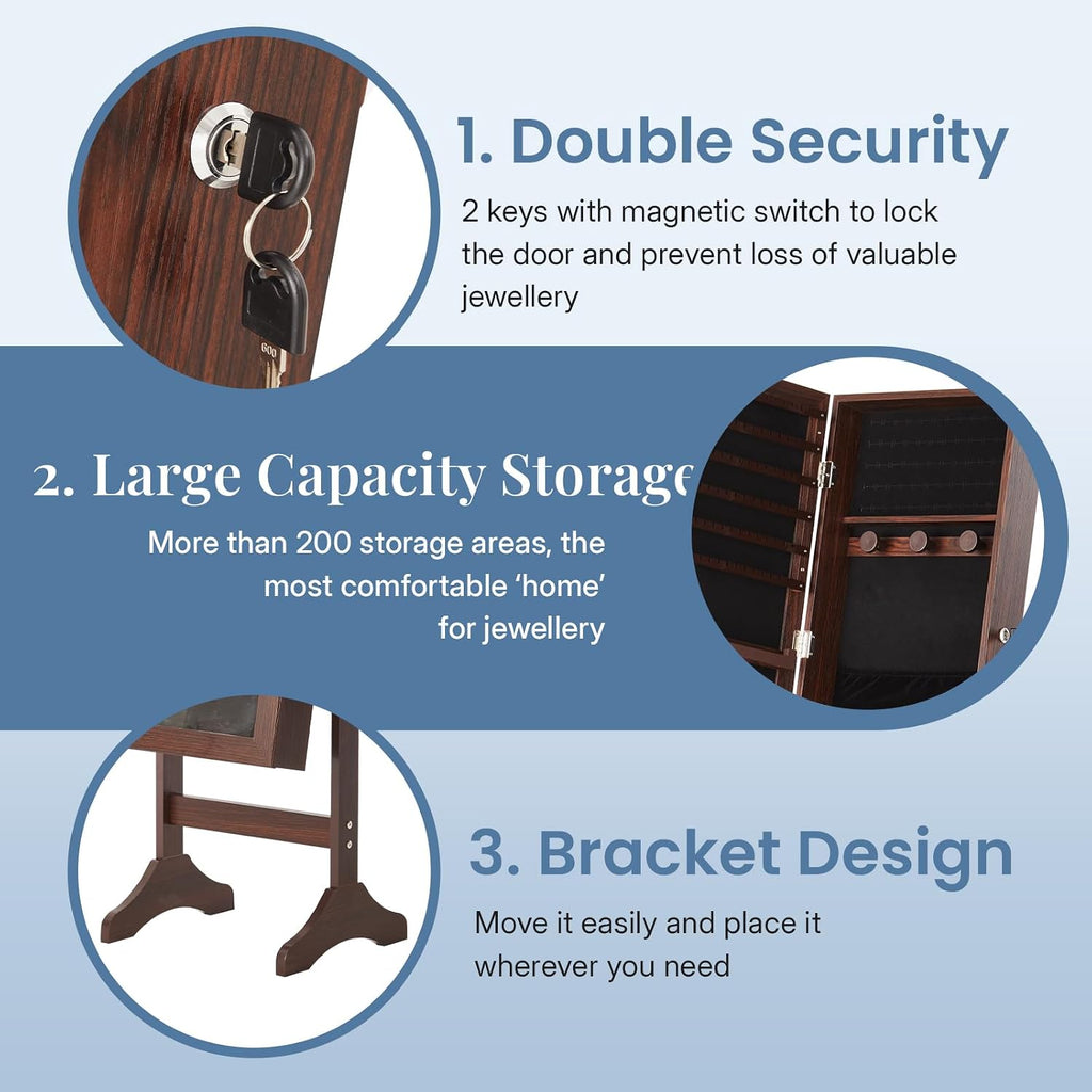 Freestanding Jewelry Organizer Cabinet with Full Length Mirror