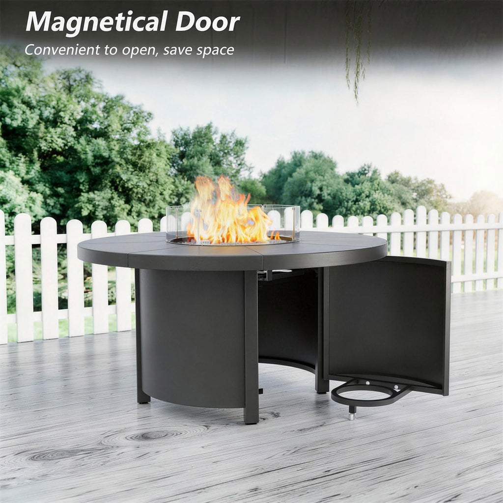 48" Round Propane Fire Pit,Steel Tabletop Fire Pit w Lava Rocks,55000 BTU Auto-Ignition CSA Certified Gas Fire Pits
