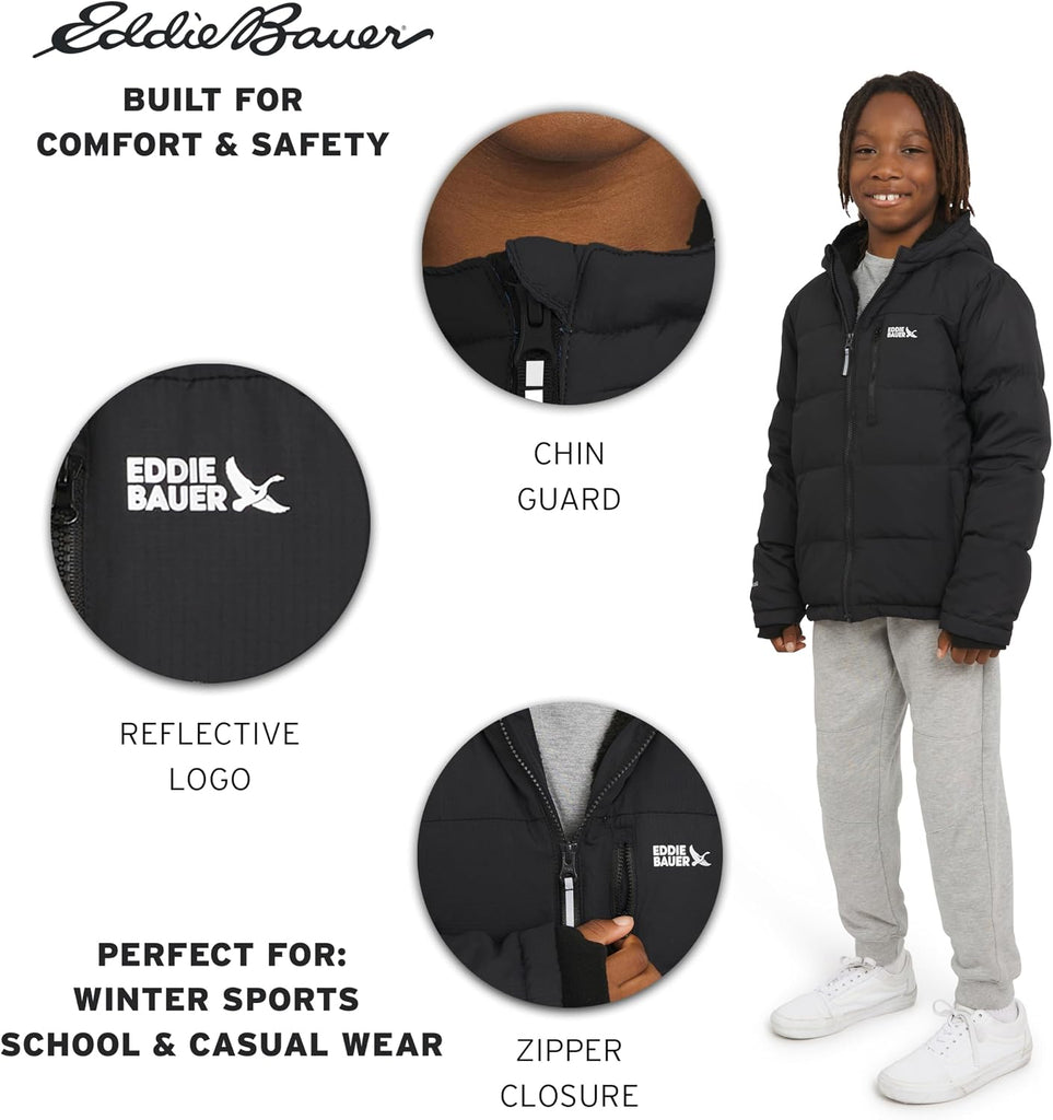 Boys' Classic Heavyweight Faux Fur Lined Hooded Insulated Down Jacket