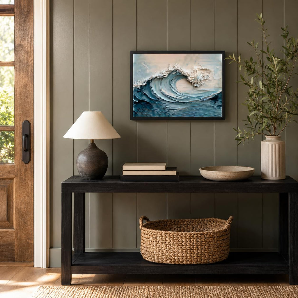 Texture Abstract Canvas Wall Art Framed Ocean Wave Artwork 16x12 Inch