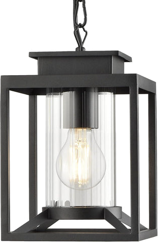 Outdoor Pendant Light for Porch, 1-Light Black Hanging Porch Light Modern Exterior Hanging Lantern with Cylinder