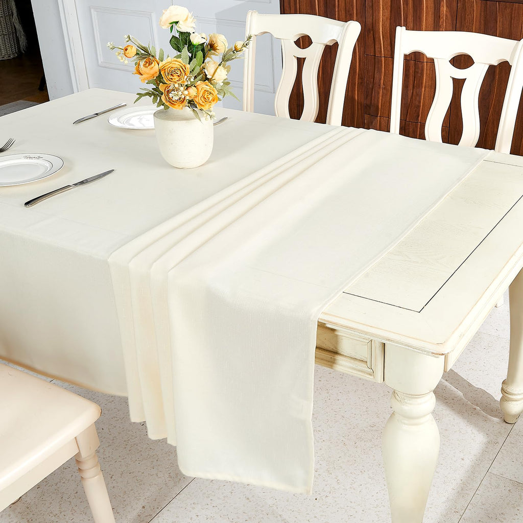 Textured Linen Table Cloth for Rectangle Table, Ivory, 60 x 84 Inch