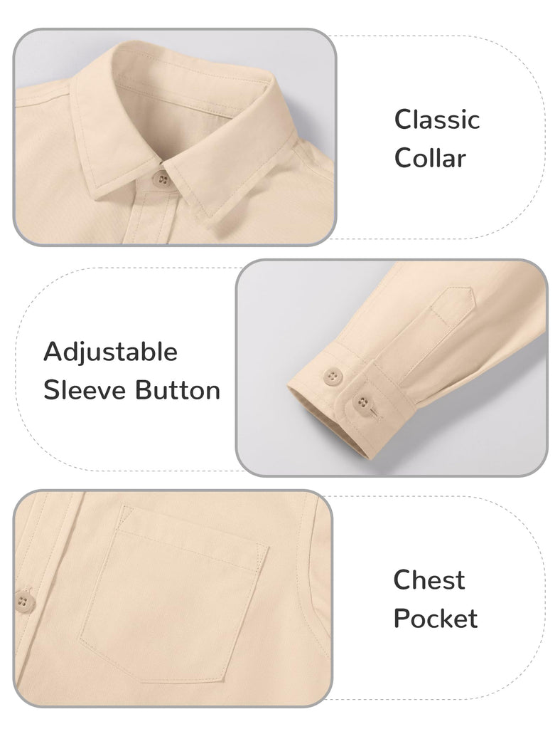 Toddler Boys Dress Shirts Long Sleeve Button Down School Uniform Shirt Khaki