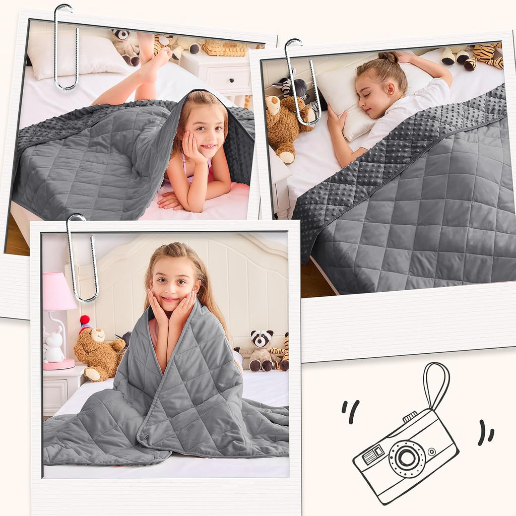 Grey Weighted Blanket 7lbs, 40"x60", Breathable Cooling Minky Heavy Throw Blanket for 60-90lbs, Soft Winter Thick Big