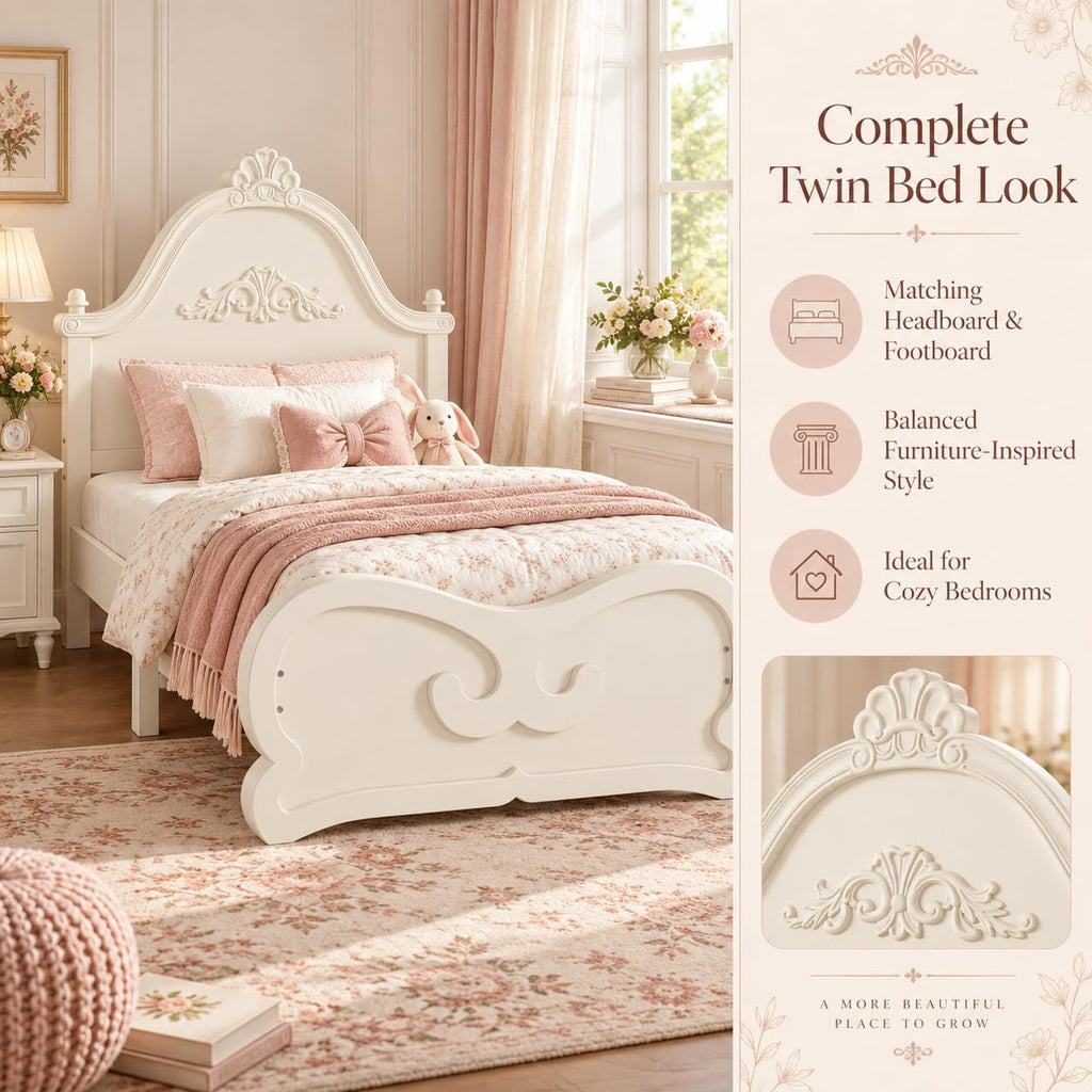 French Country Wood Bed Frame with Arched Headboard