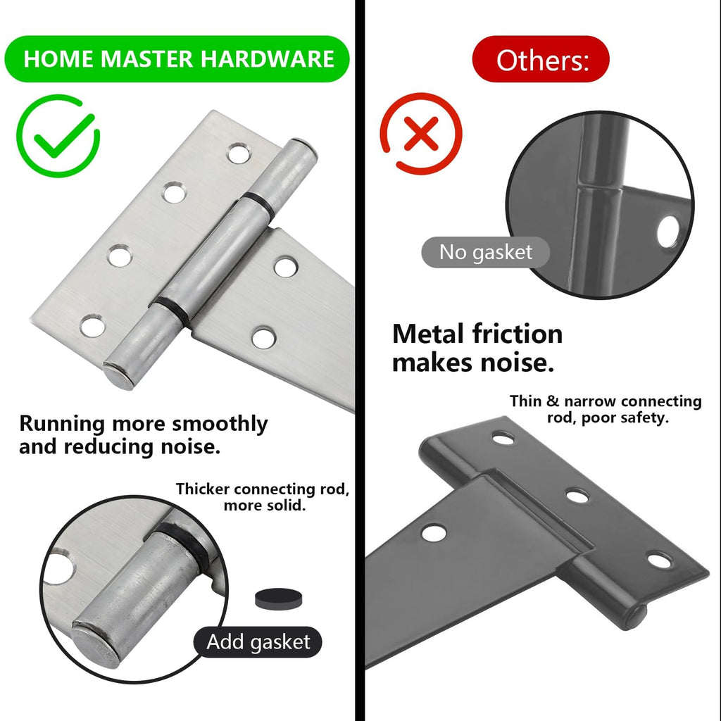 6 Inch Stainless Steel Gate Hinges for Wooden Fences Heavy Duty Tee Hinges, Shed Door Hinge, T-Strap Hinge for Outdoor