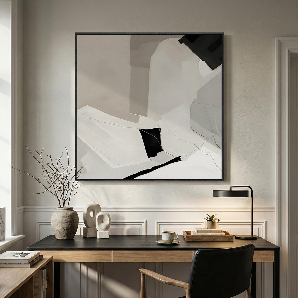Extra Large Framed Black White Abstract Wall Art, 40x40 In
