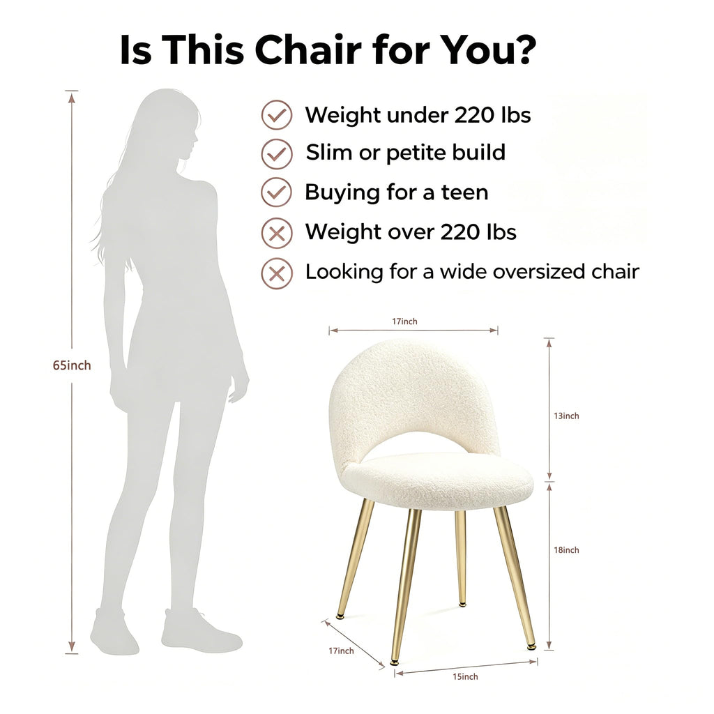 Adjustable Vanity Chair with Boucle Cushion, Gold Legs Makeup Chair