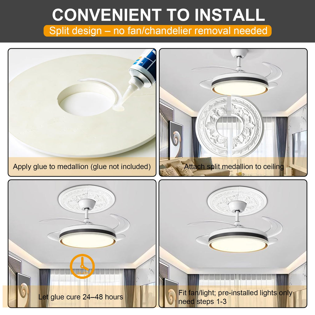 15-3/8" Split Ceiling Medallion, White Primed Light Fixture Canopy, Decorative Ceiling Rosette for Chandeliers &