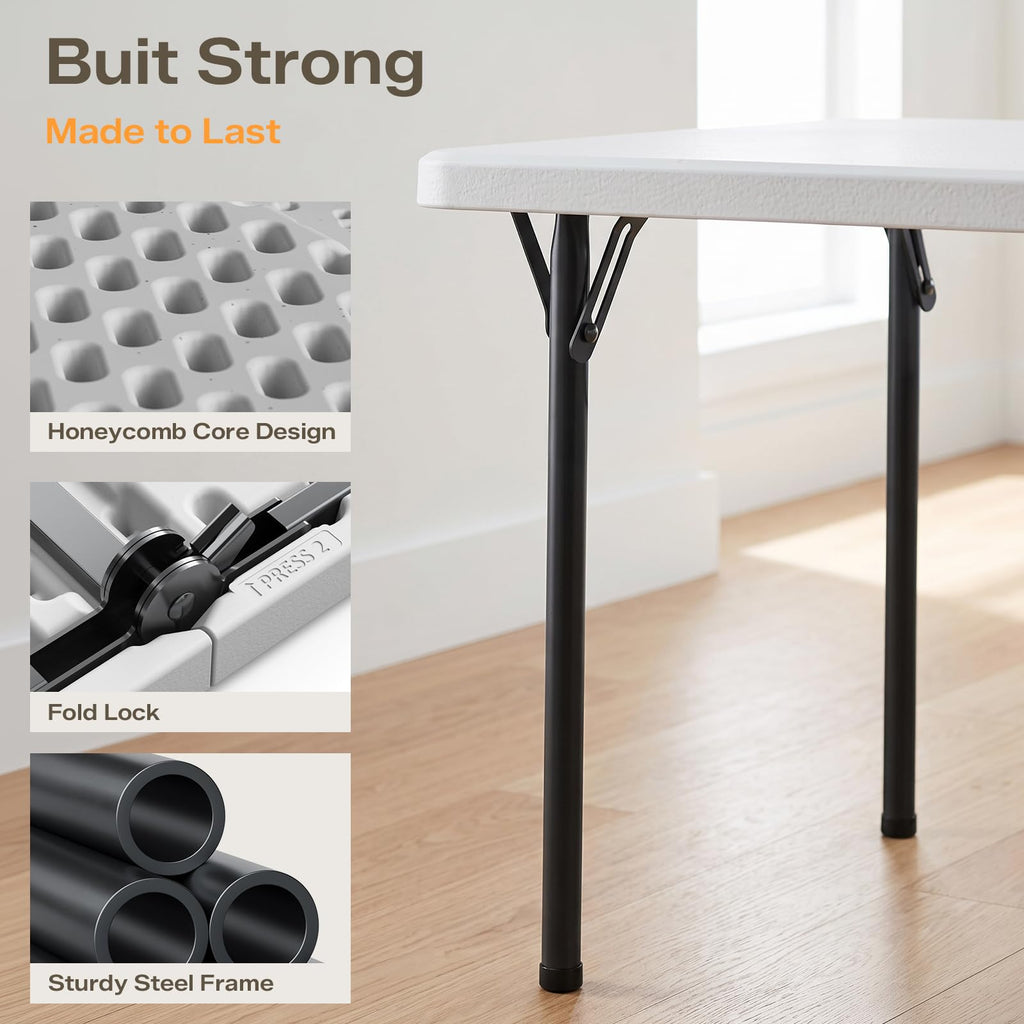 36" Folding Table, Portable Square Folding Card Table with Carrying Handle, Heavy Duty Plastic Foldable Event Table