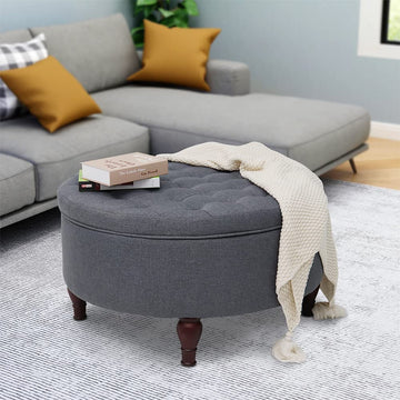 32'' Ottoman Indoor Tufted Round Storage Ottoman Coffee Table Seat Smooth with Lift-Off Lid Storage Bench Bedroom