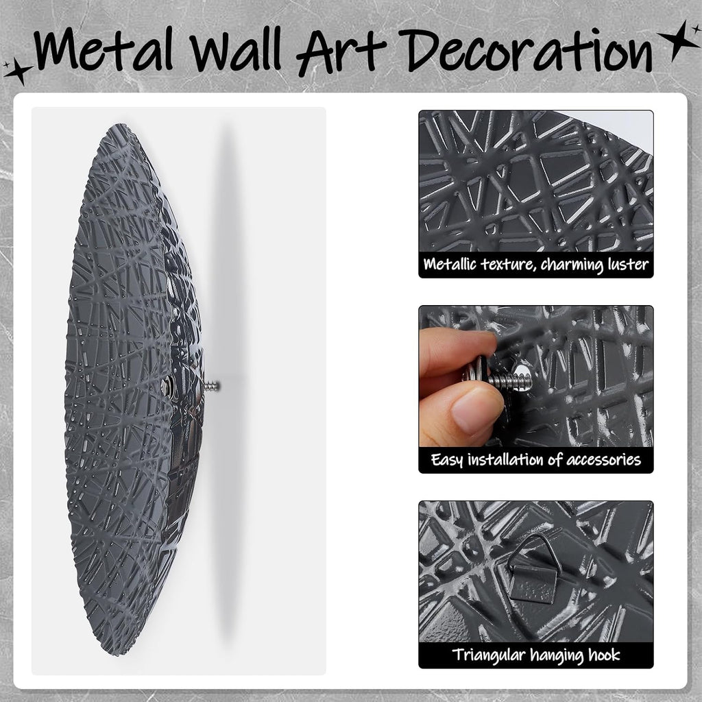 Metal Wall Hanging Sculptures Modern Round Silver Blue Wall Art - Set of 8