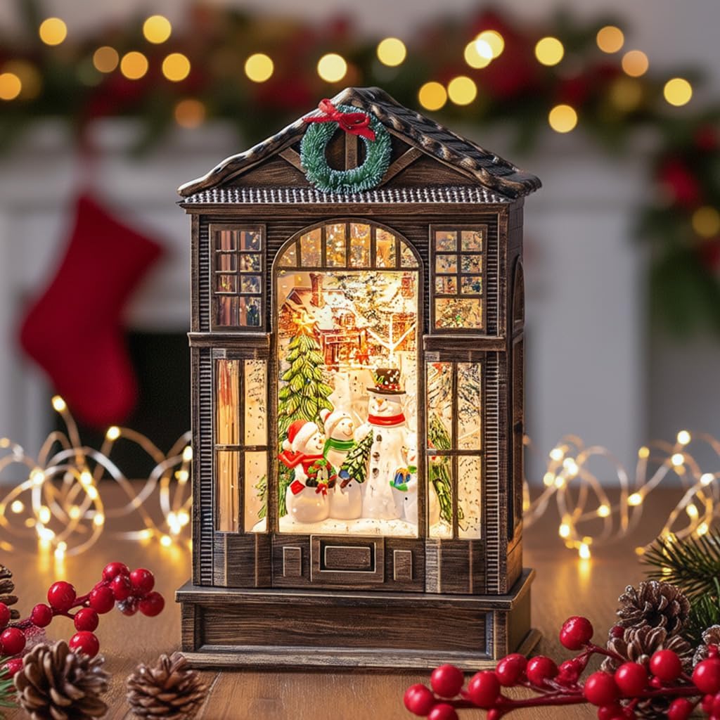 Christmas Snow Globe Lantern, Snowman Choir Musical Glowing Snow Globes, Indoor Home Christmas Decor, Battery or USB