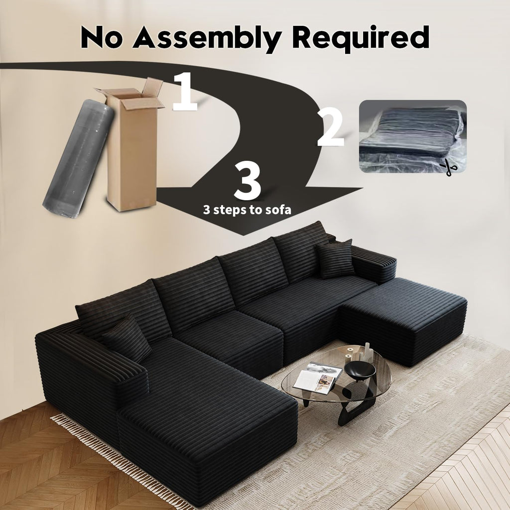 135.4" Cloud Modular Sectional Couch with 1 Ottoman, Modern Minimalist Upholstered Couches, Comfort U Shaped Sofa