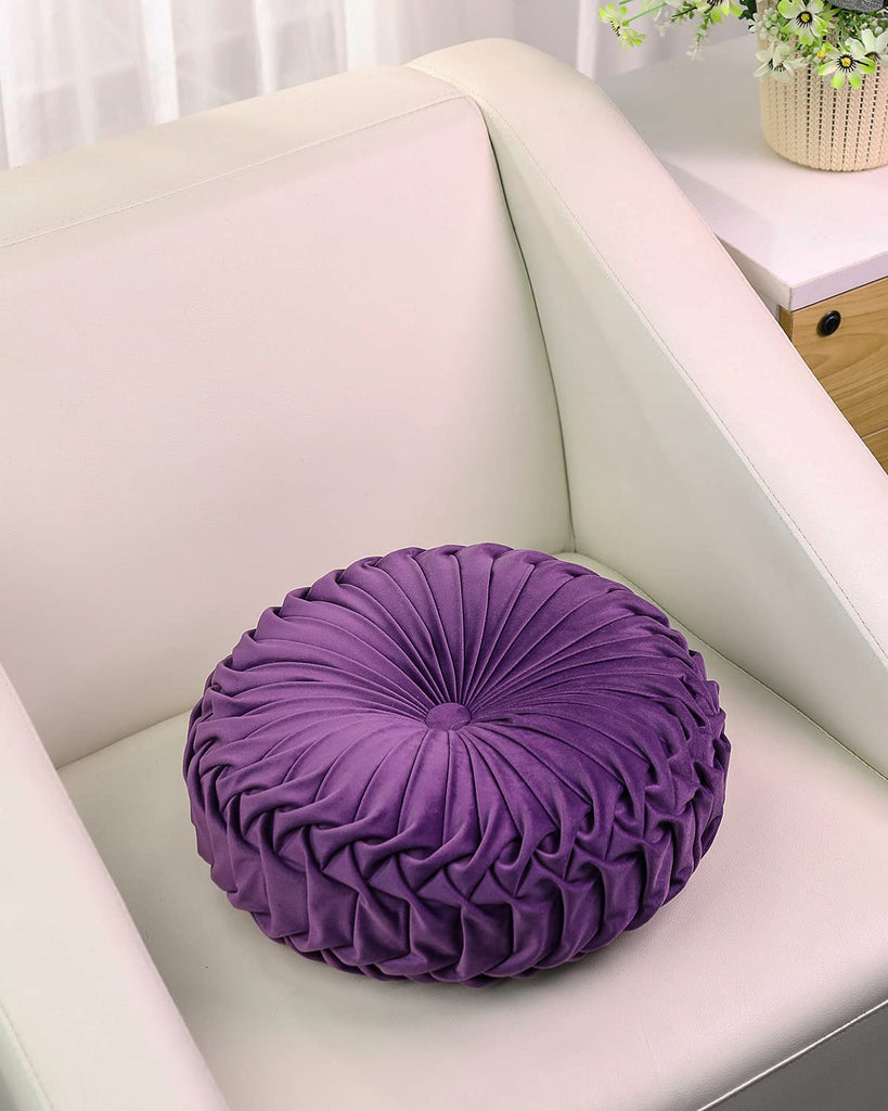 Throw Pillow for Couch Decorative 3D Pumpkin Round Velvet Cushion for Sofa Bed Chair Floor 15"X15", Purple