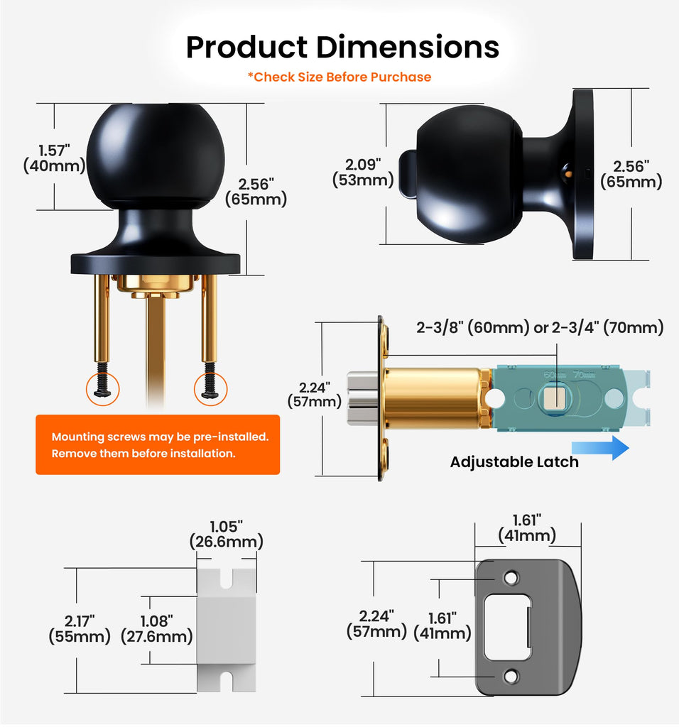 2 Pack Keyed Alike Entry Door Knobs with Lock & Keys, Matte Black