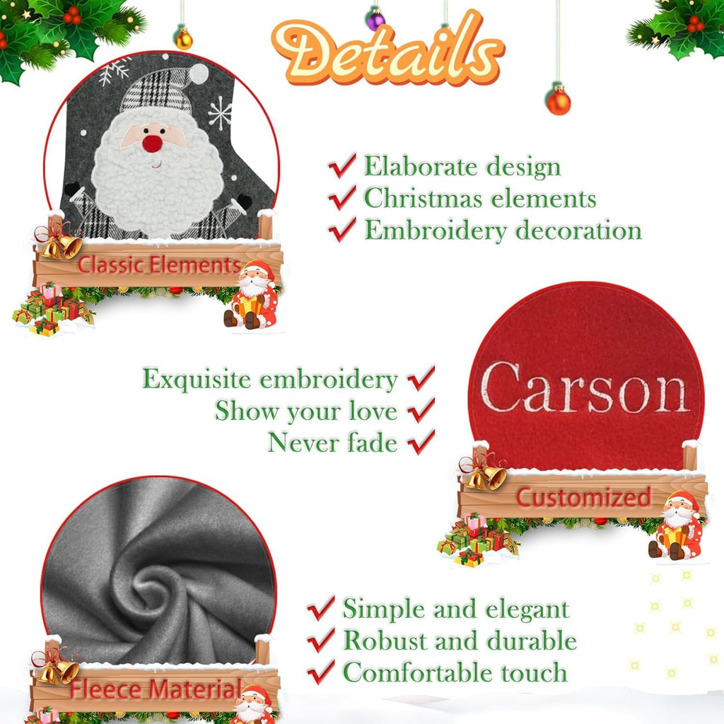 18" Dia Personalized Gray Christmas Stockings with Embroidery Names, with Holders,Quality Thick Fleece - Set of 8