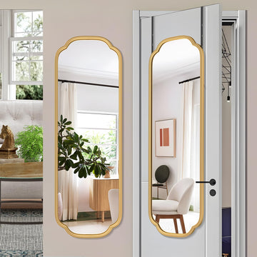 48"x16" Gold Door Mirror Full Length Over The Door with Non-Rusting Metal Frame, Modern Full Body Mirror Bedroom