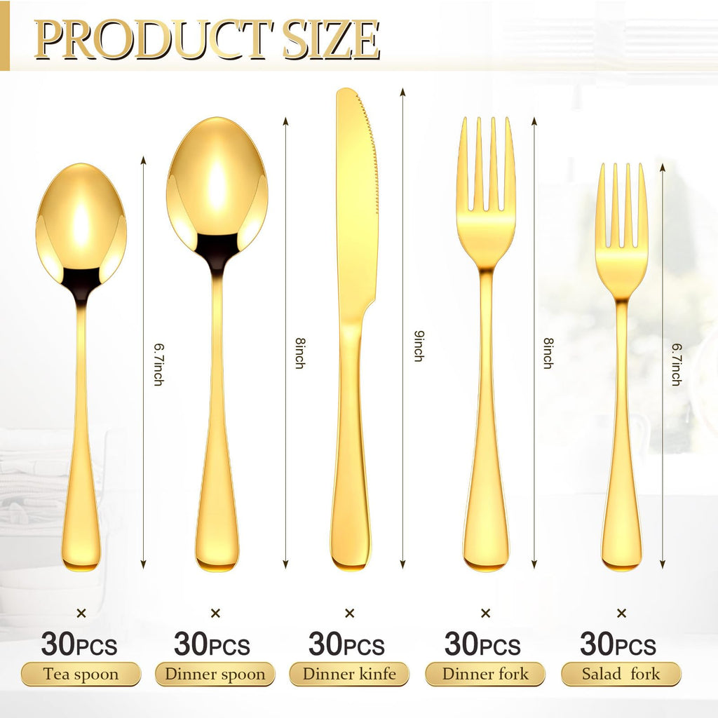 150 Pcs Gold Silverware Set Stainless Steel Dinnerware for 30 Guest