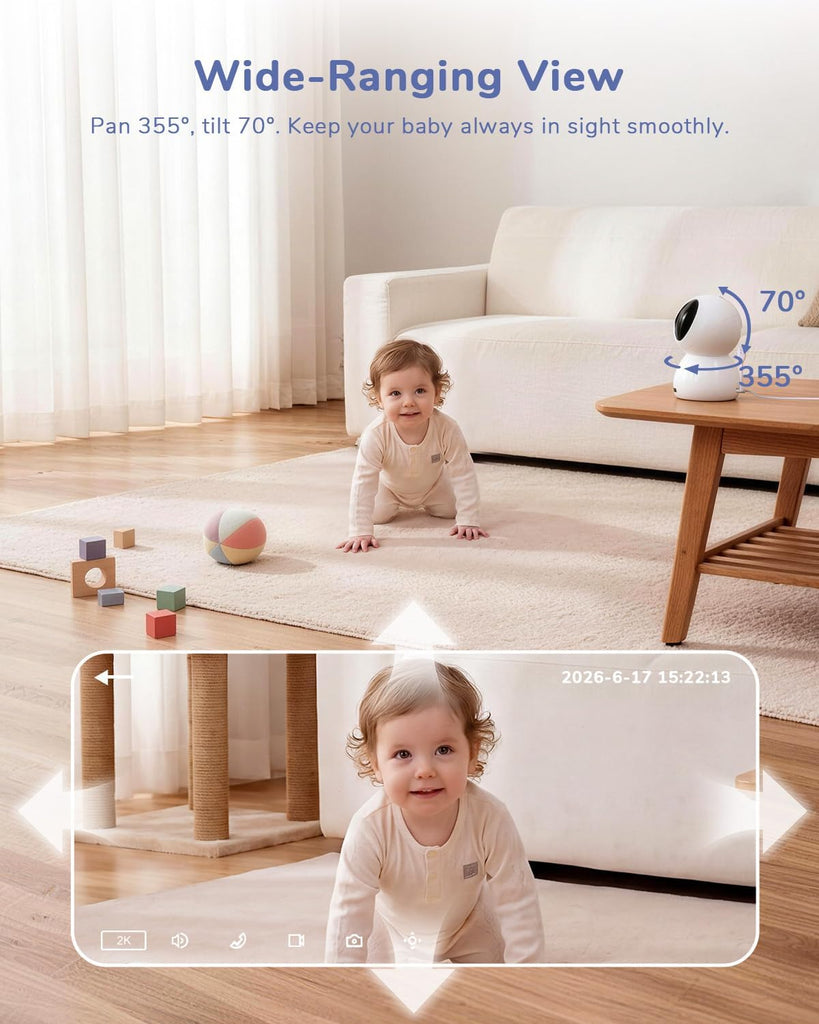 WiFi Baby Monitor with 6.5" Touchscreen, 4MP Camera, 5X Zoom
