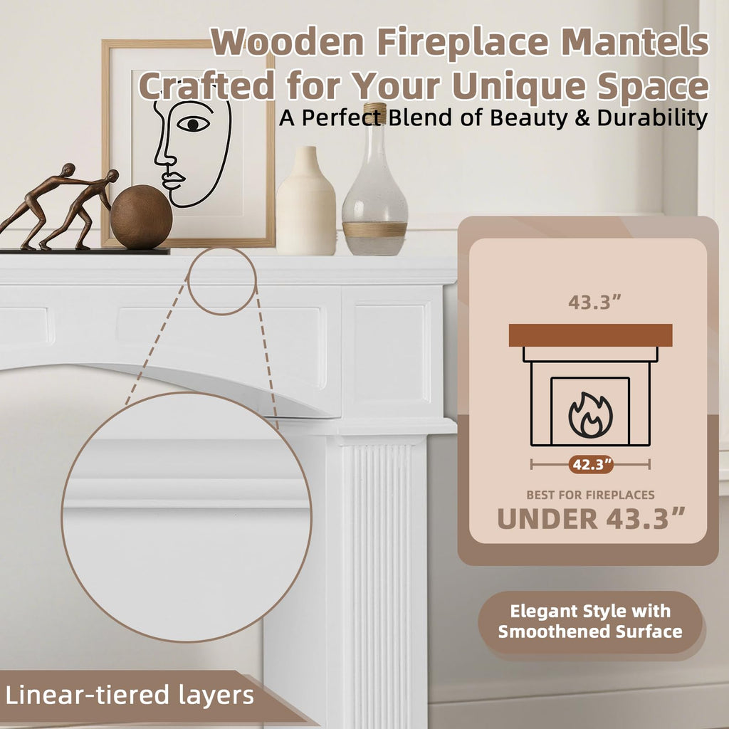 Modern Fireplace Mantel Surround, White Freestanding Surround Mantel for Electric Fireplaces, Waterproof &