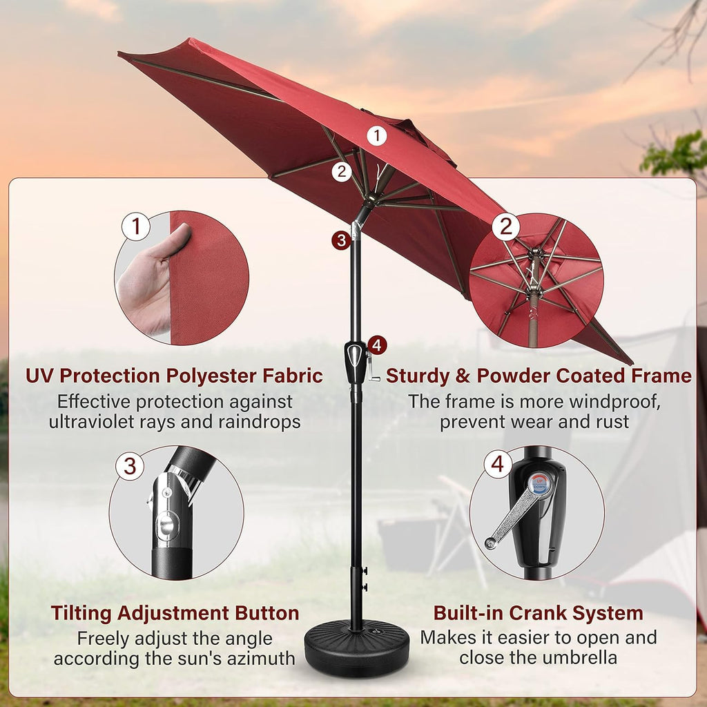 9' Patio Umbrella Outdoor Table Market Yard Umbrella with Push Button Tilt/Crank - Red - 1QS8