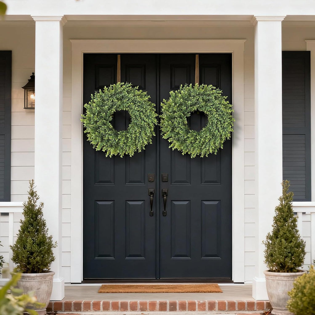 26"Artificial Boxwood Wreath, Large Fake Hanging Plant for Front Door Decor
