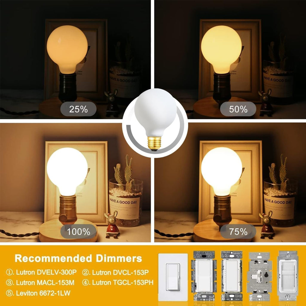 LED Light Bulb G30/G95 Dimmable Flick-Free Matt White 6W Warm White 2700k CRI95 600LM, 60W Equivalent Vintage LED