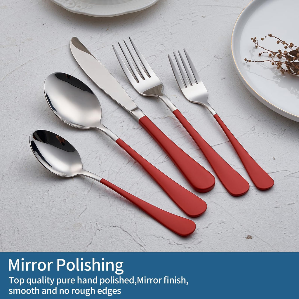 Red Silverware Set 20 Piece 18/0 Stainless Steel Flatware Red Handle Cutlery Set Service for 4 Fork Knife Spoon Set