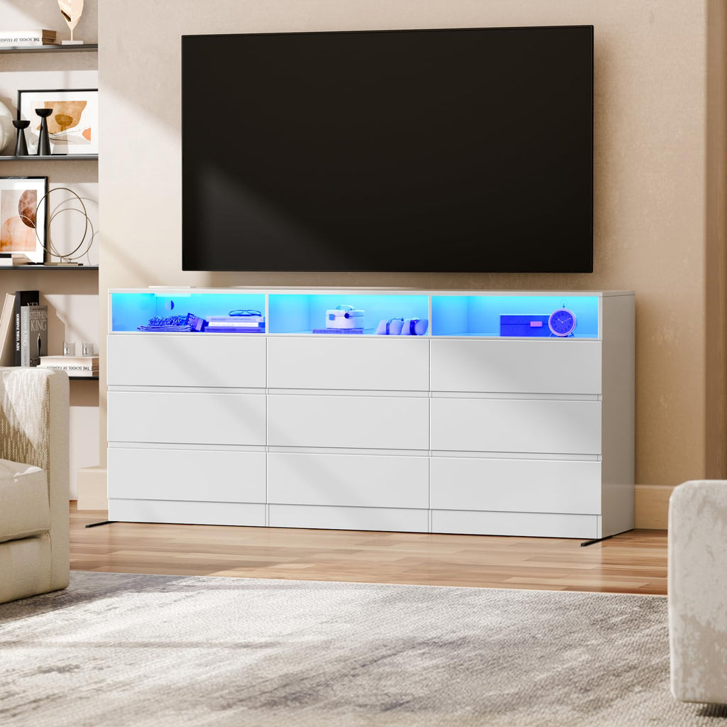 9 Drawer Dresser with Power Outlet and LED Light
