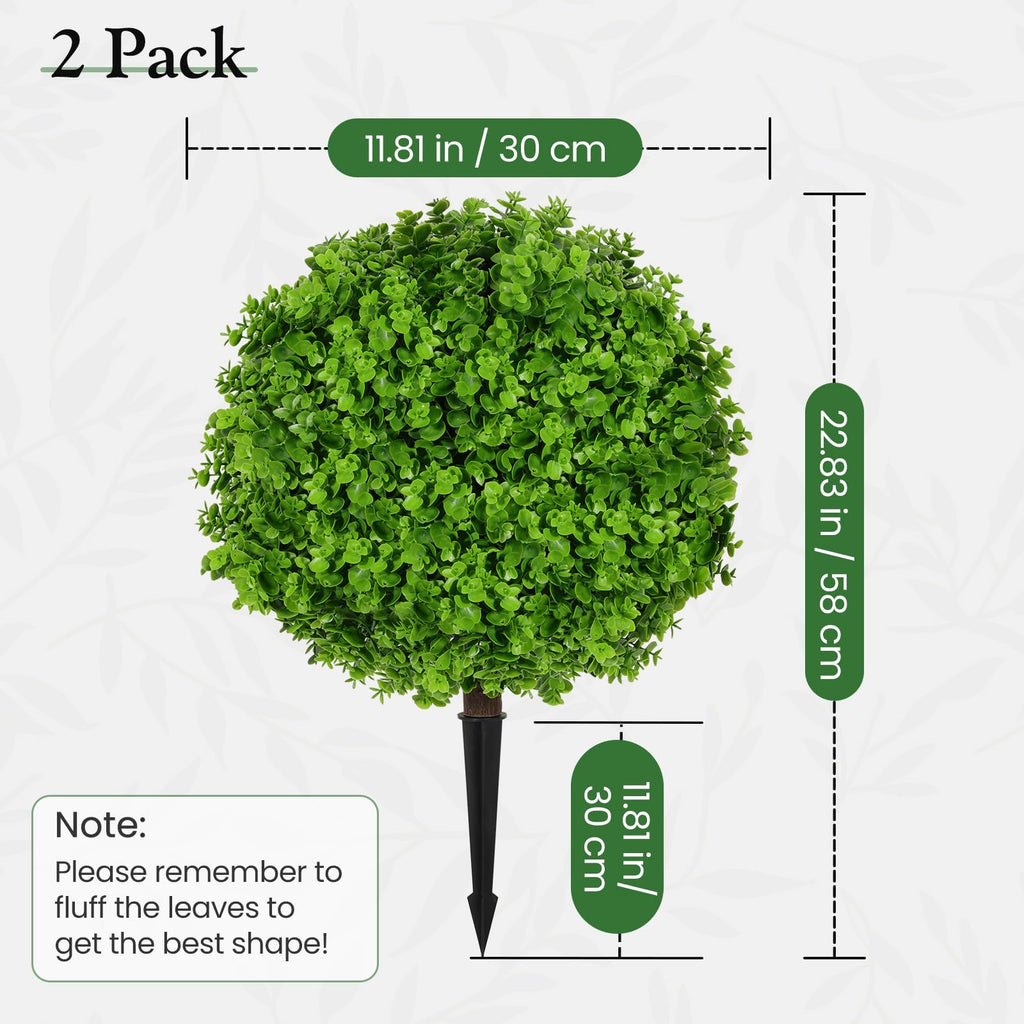 Set of 2 Artificial Boxwood Topiary Ball Trees with Ground Spike