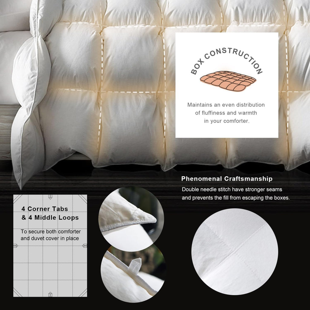 Premium Feathers Down Duvet Insert Comforter King All Season Medium Warmth White 100% Cotton Cover w