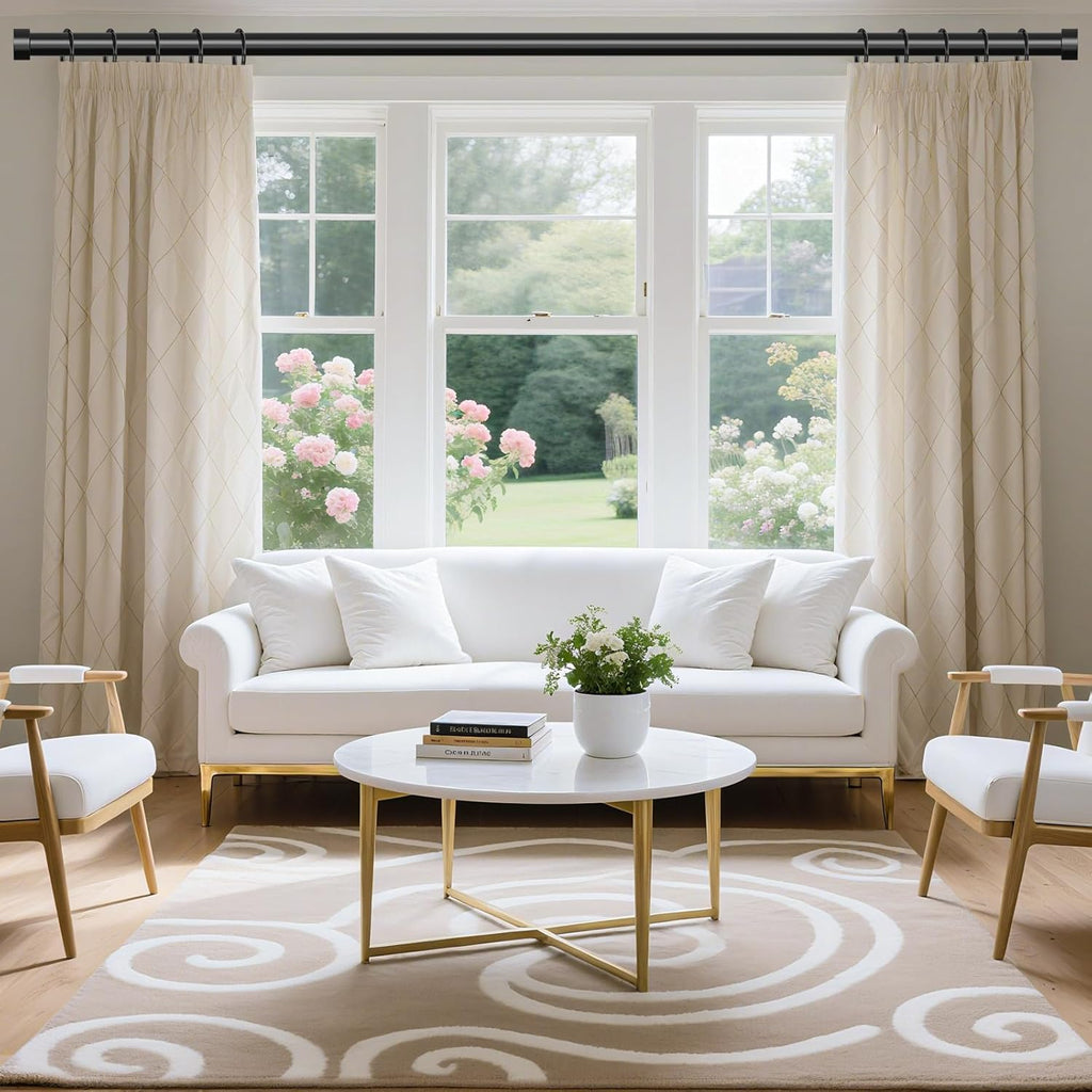 Curtain Rods for Windows 48 to 84 Inch(4-7 Feet),Black 1'' Diameter Drapery Rods with End Cap Style Design,Modern
