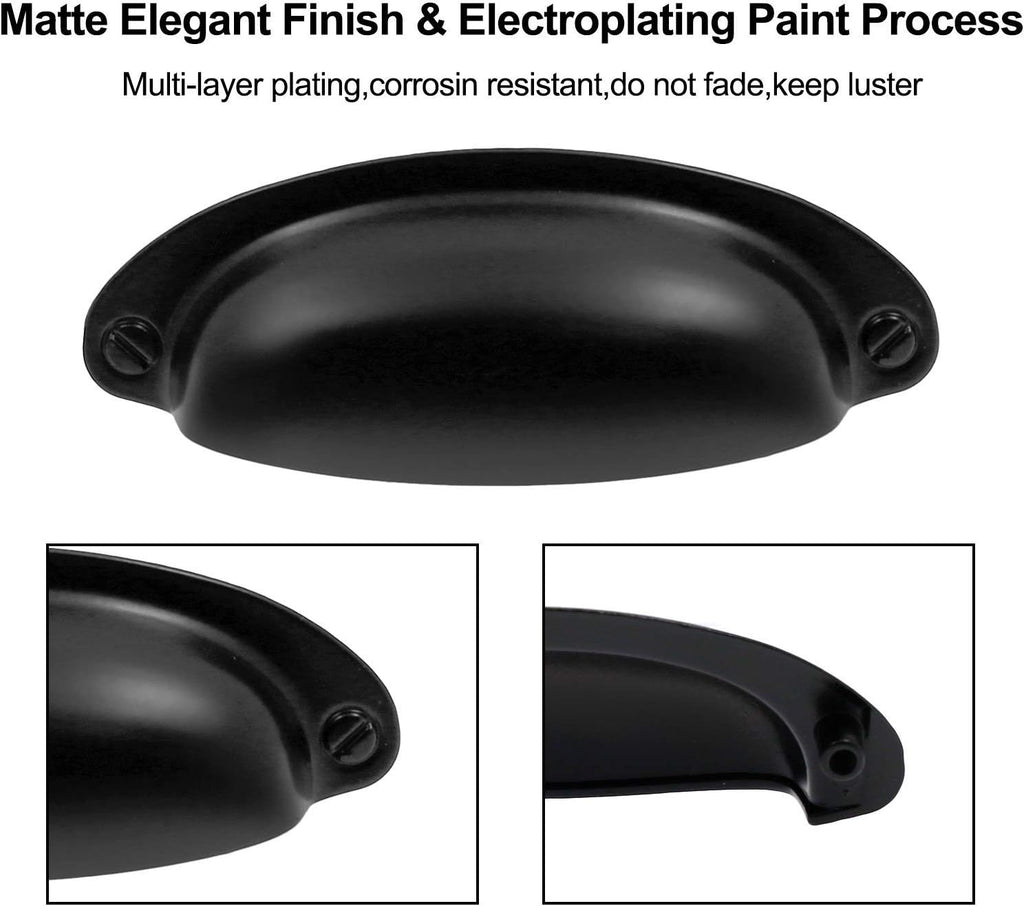 Yoohey 8Pack 3.5" Hole Center Vintage Farmhouse Style Pulls Cup Pull Handles, Flat Black Cabinet Cup Pulls Drawer Bin