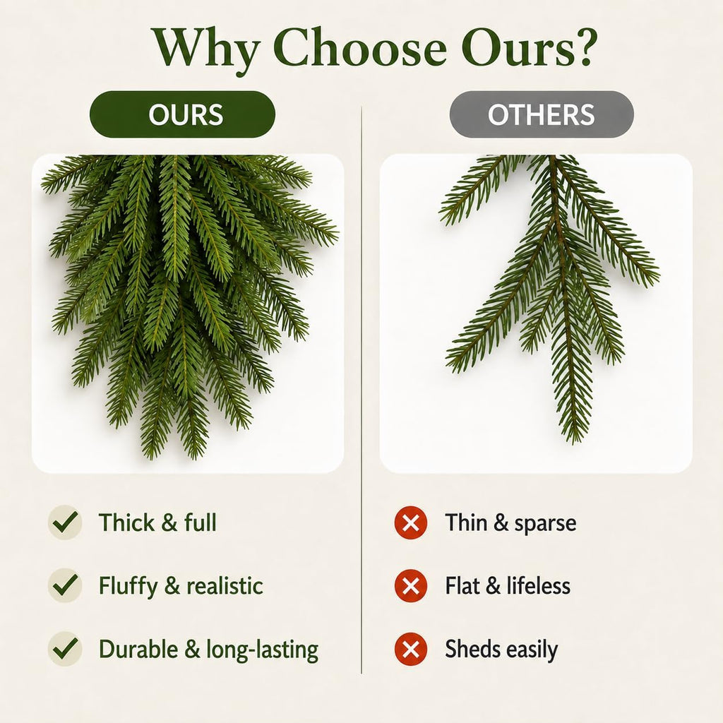 9FT Christmas Norfolk Pine Garland, Real Touch Artificial Greenery Garland, Realistic Faux Pine Garlands for Front