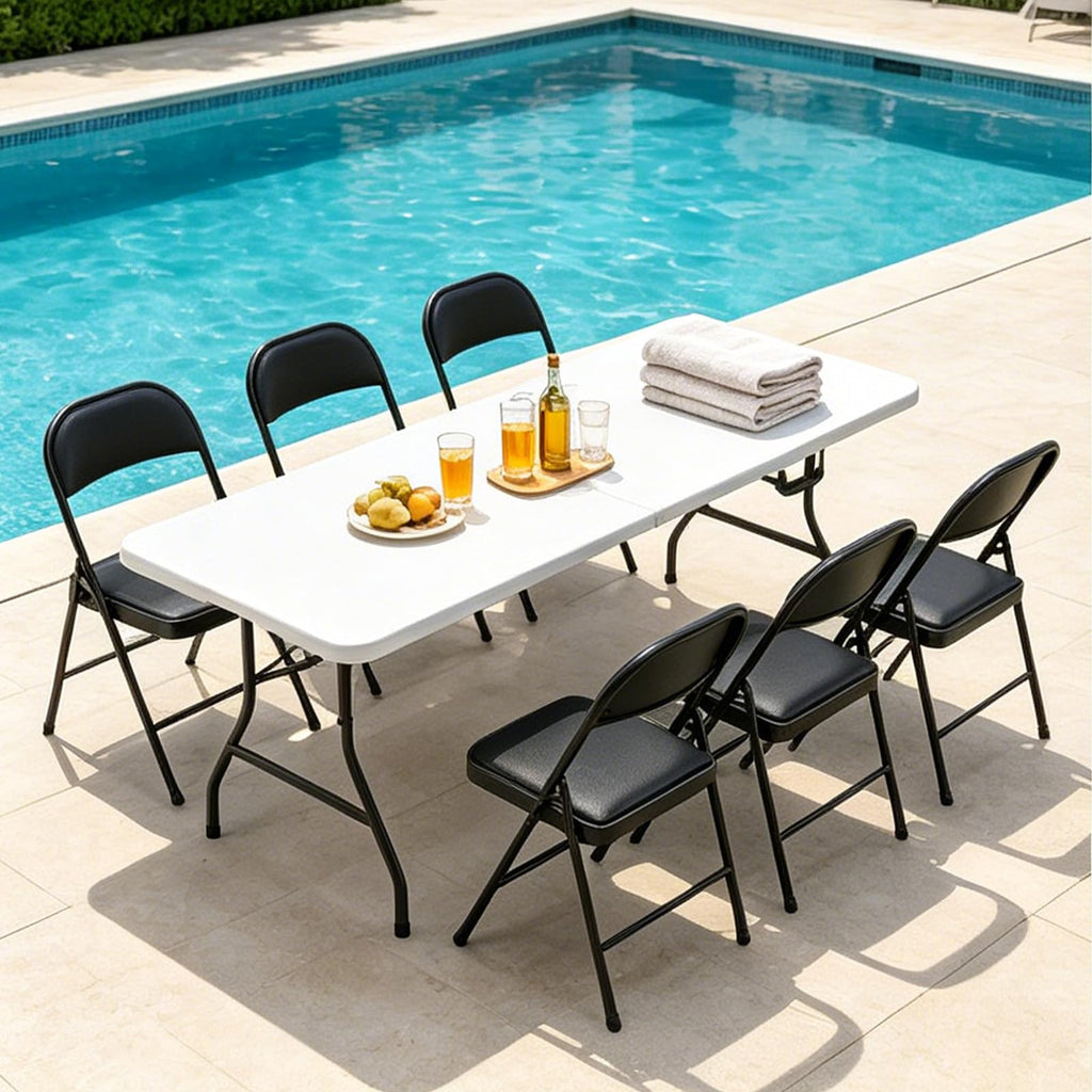 5FT Folding Table and Chairs Set for 4, Portable 5-Piece Folding Dining Set with Carry Handle, Heavy Duty Plastic